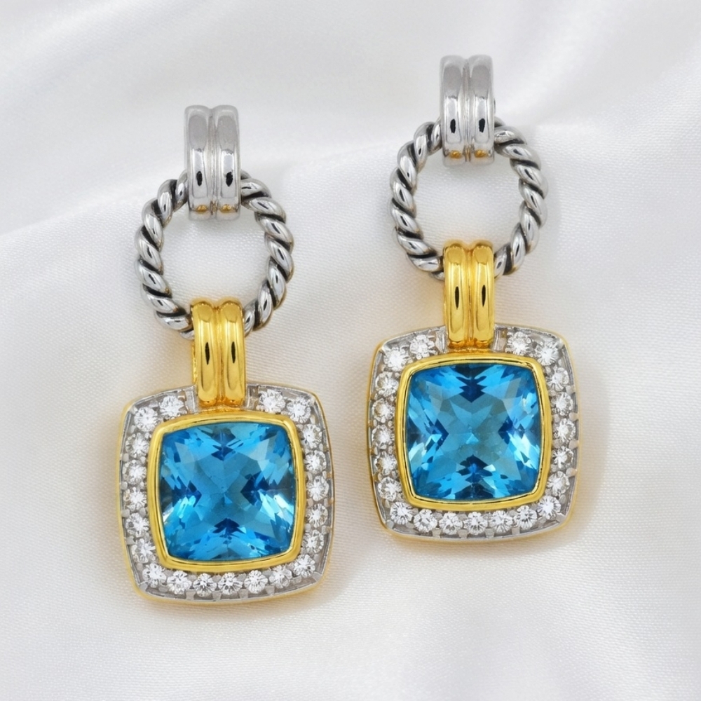 new Oceanic Blue Topaz & White Topaz Earrings Sterling